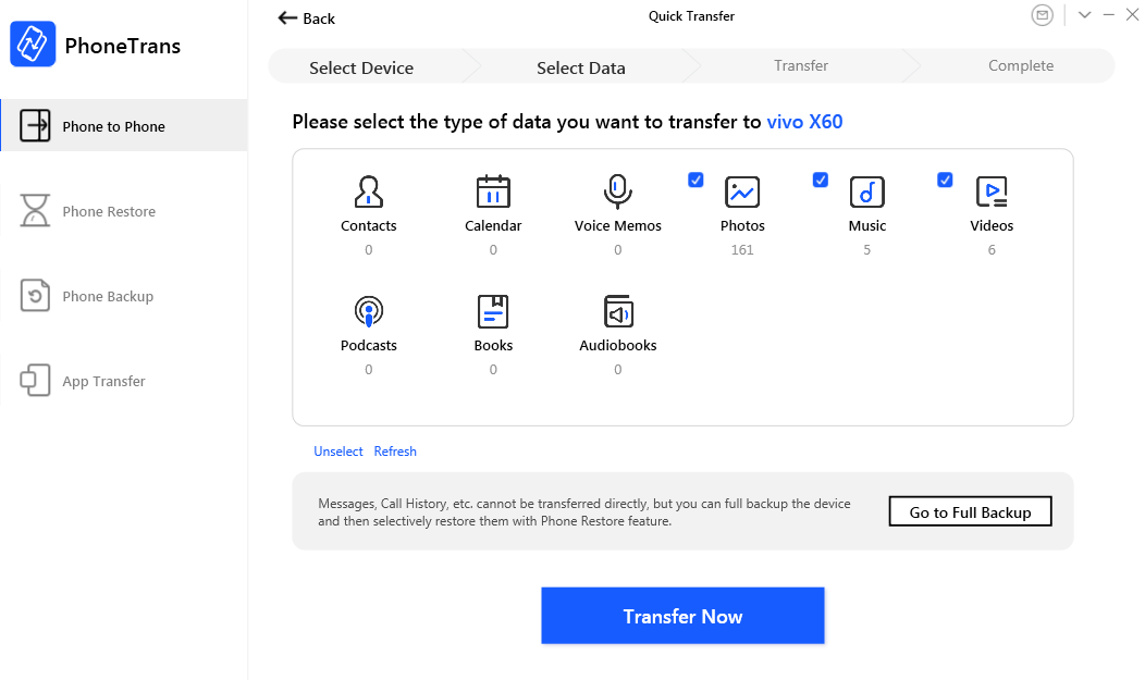 Select the Data You Want to Transfer