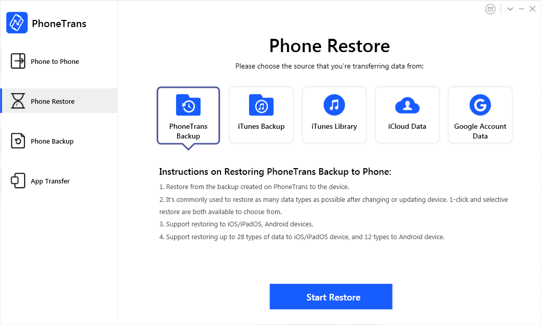 Select PhoneTrans Backup Option
