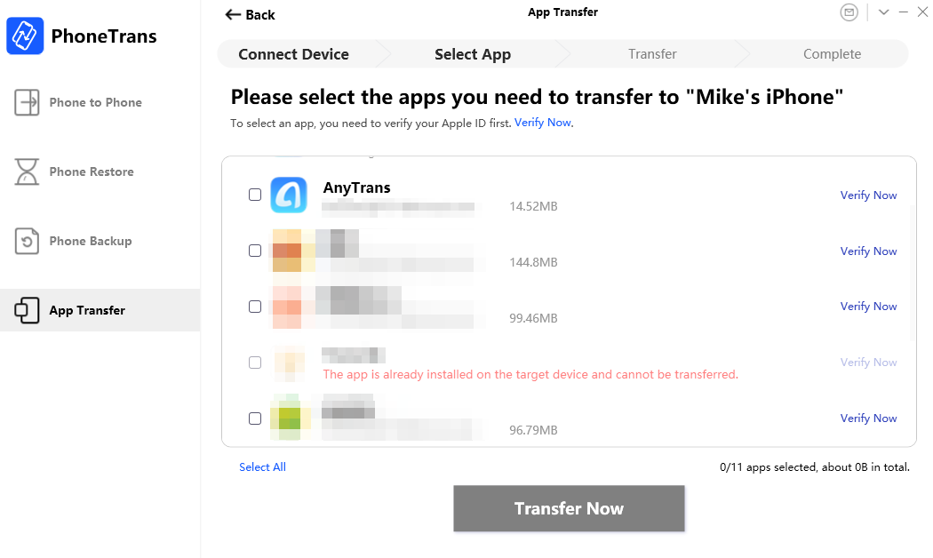 Select the App You Want to Transfer