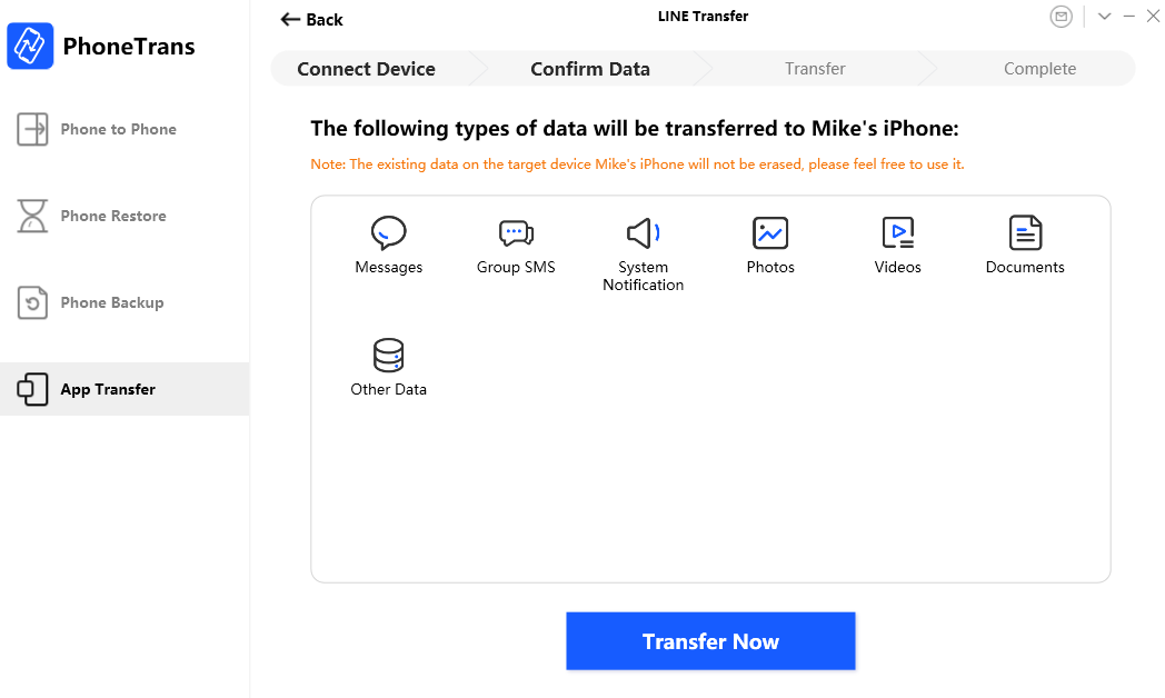 Select the Data Types You Want to Transfer