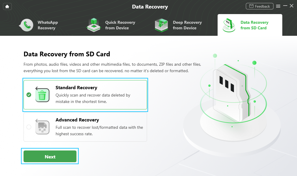 Select a Recovery Mode to Scan Your SD Card