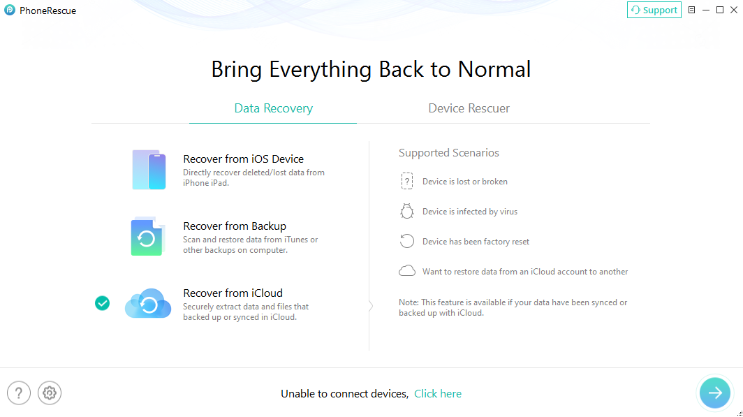 Select “Recover from iCloud” Mode