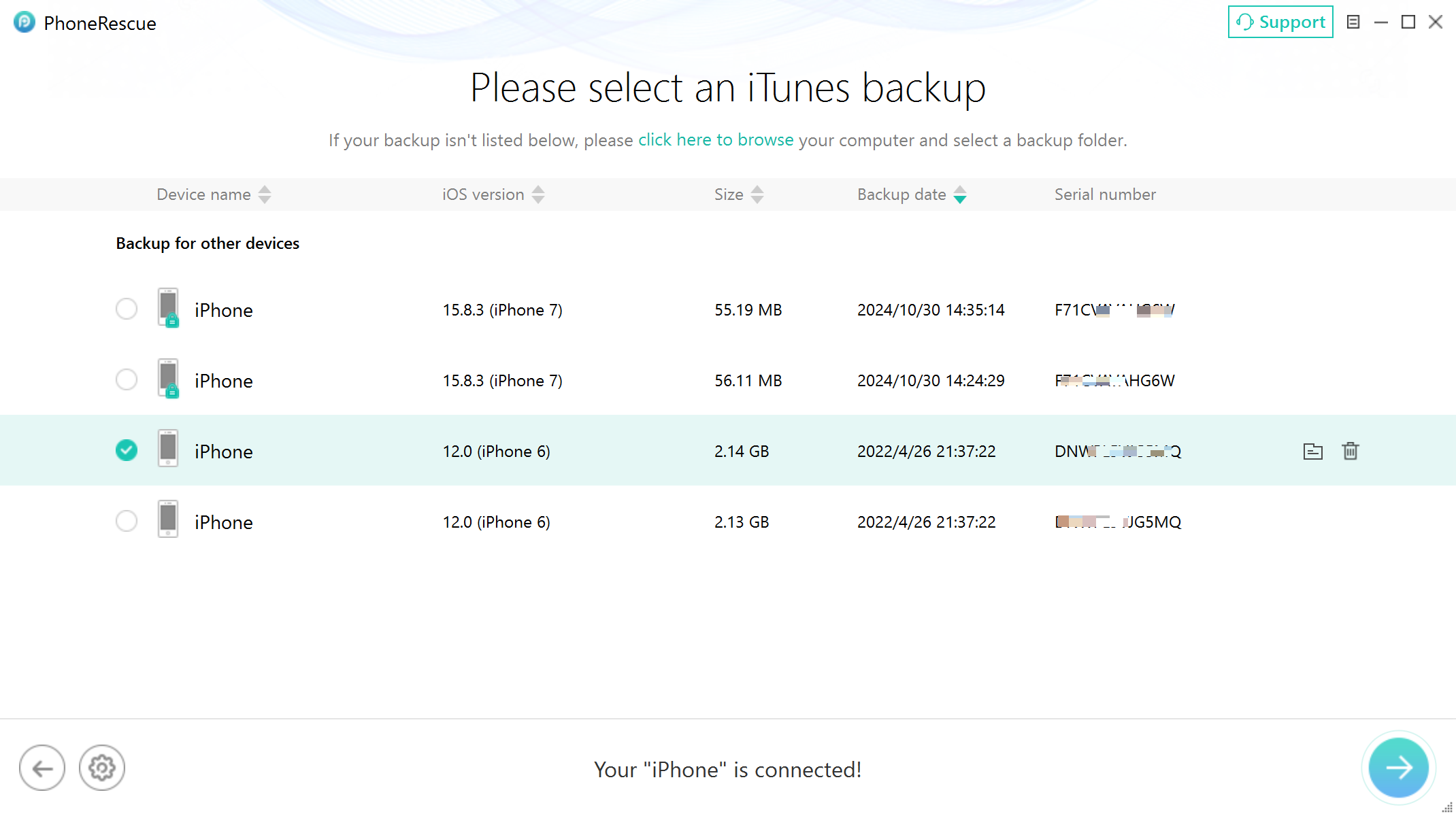 Please Select an iTunes Backups