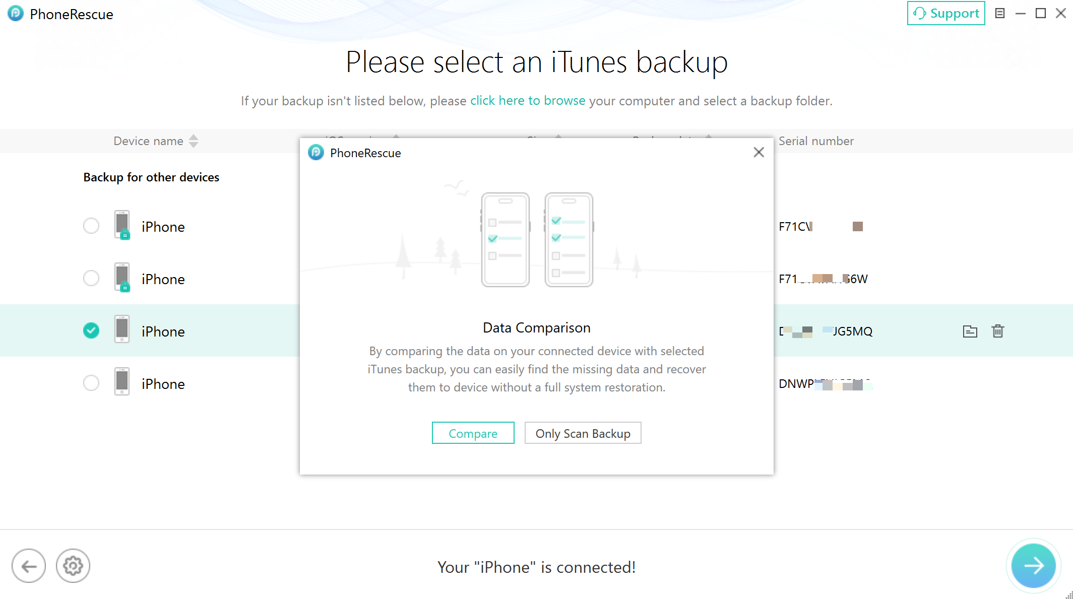 Data Comparison between Device and iTunes Backup