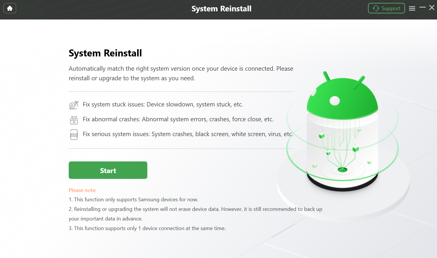 Click Start Button to Reinstall or Upgrade OS