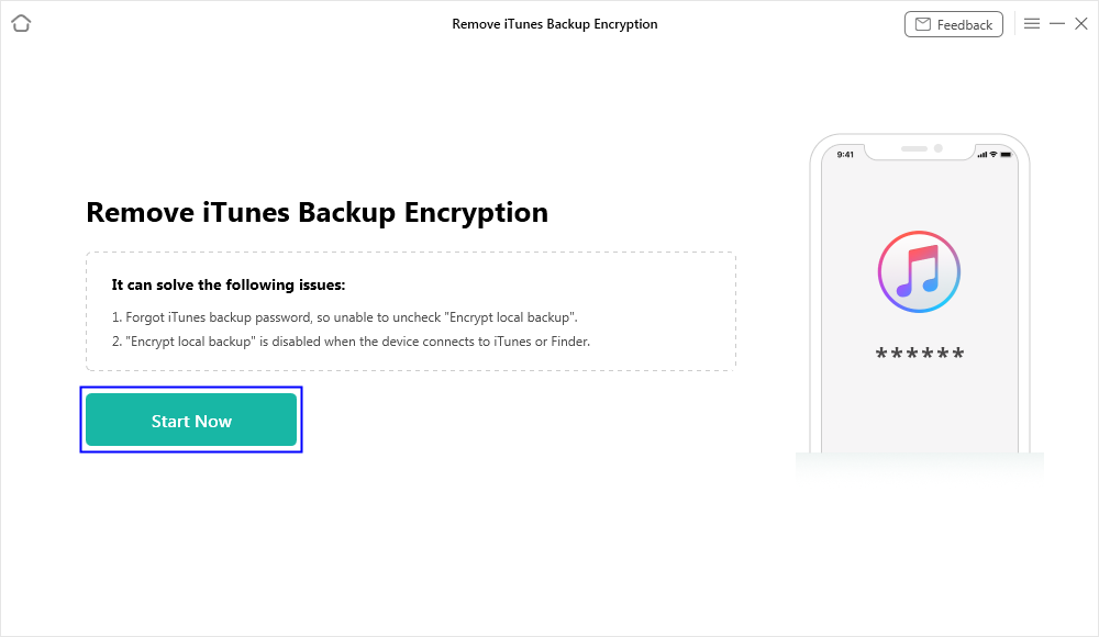 Choose Remove iTunes Backup Encryption Mode