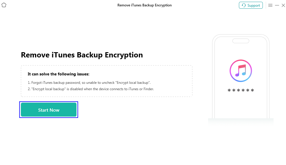 Choose Remove iTunes Backup Encryption Mode