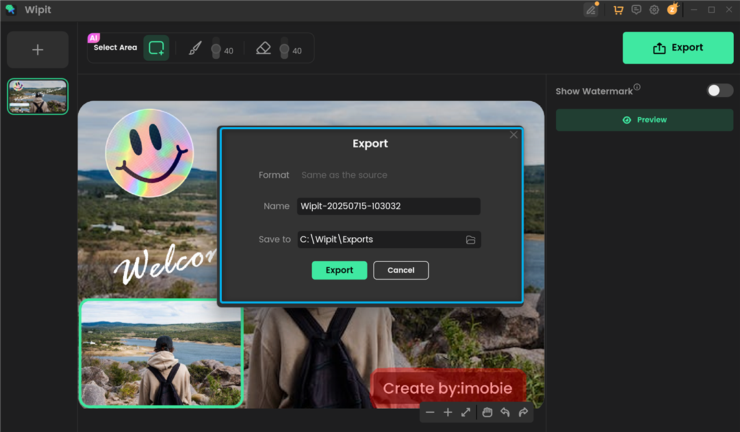 Export the Photo wihtout Watermark