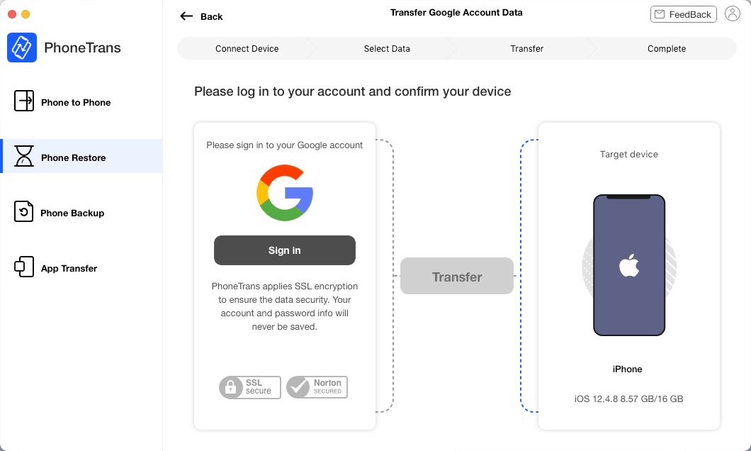 PhoneTrans Online Guide – Restore Google Account Data to Phone