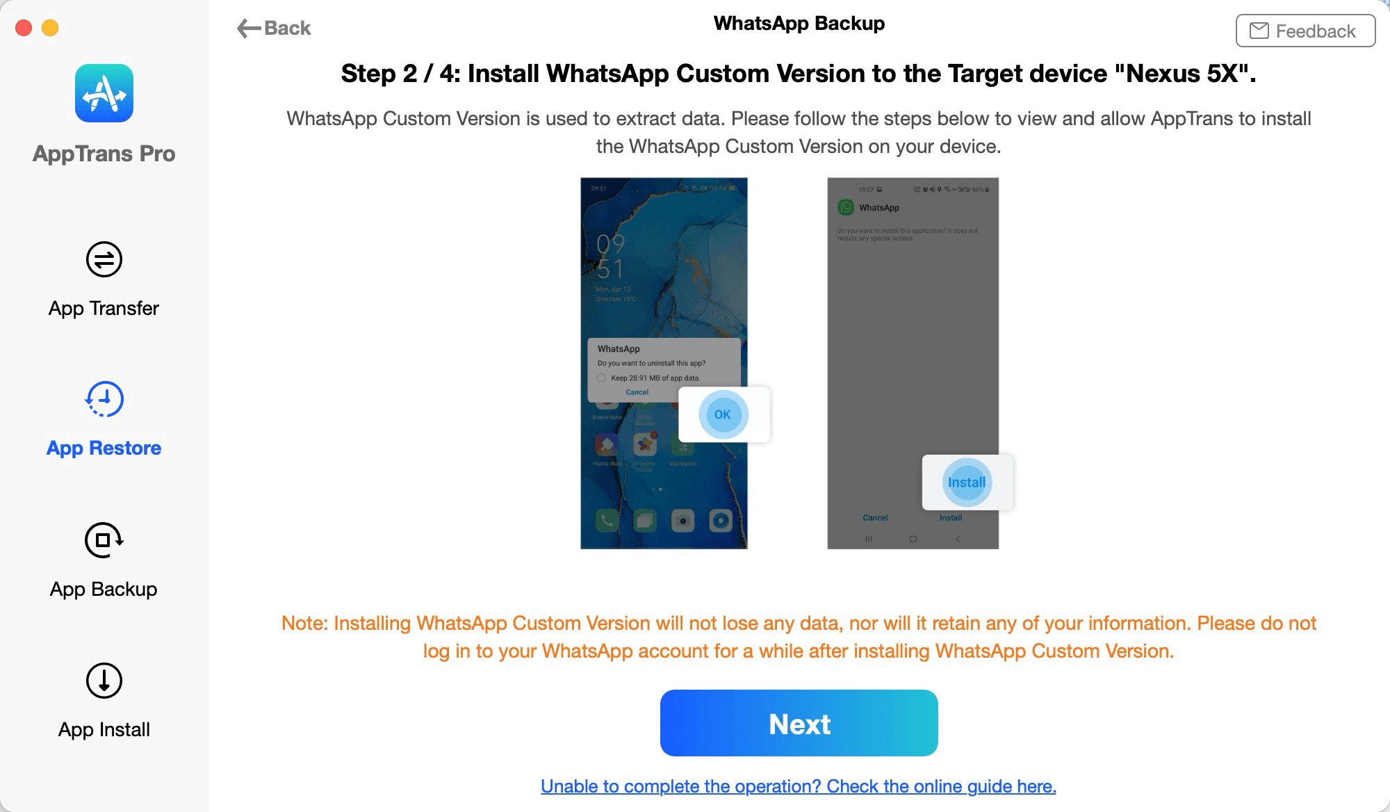 Install WhatsApp Custom Version to the Target Device