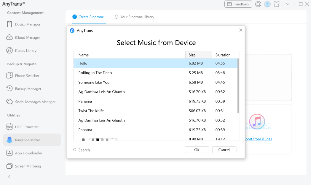 Select the Music from Device to Customize Ringtone