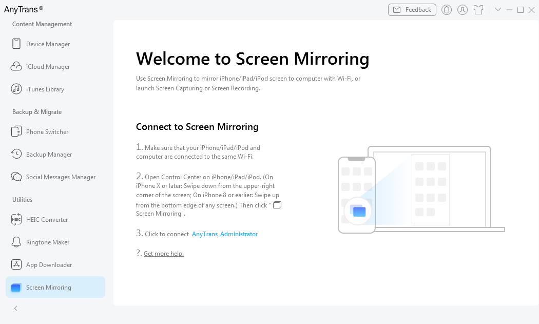 Choose Screen Mirroring Function