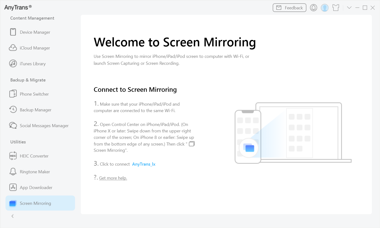 Choose the Screen Mirror Function
