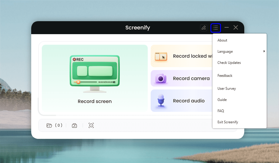 Click the Menu Bar Settings of Screenify