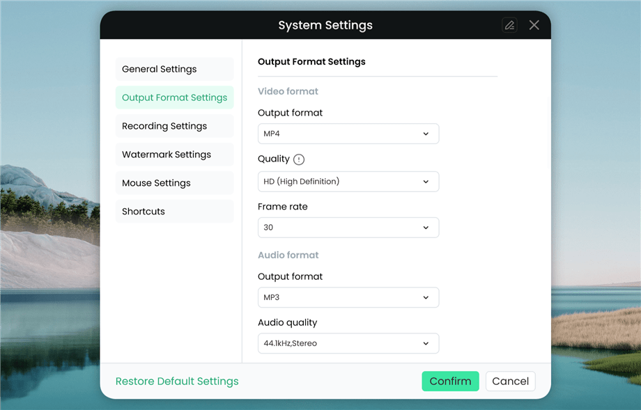 Output Format Settings