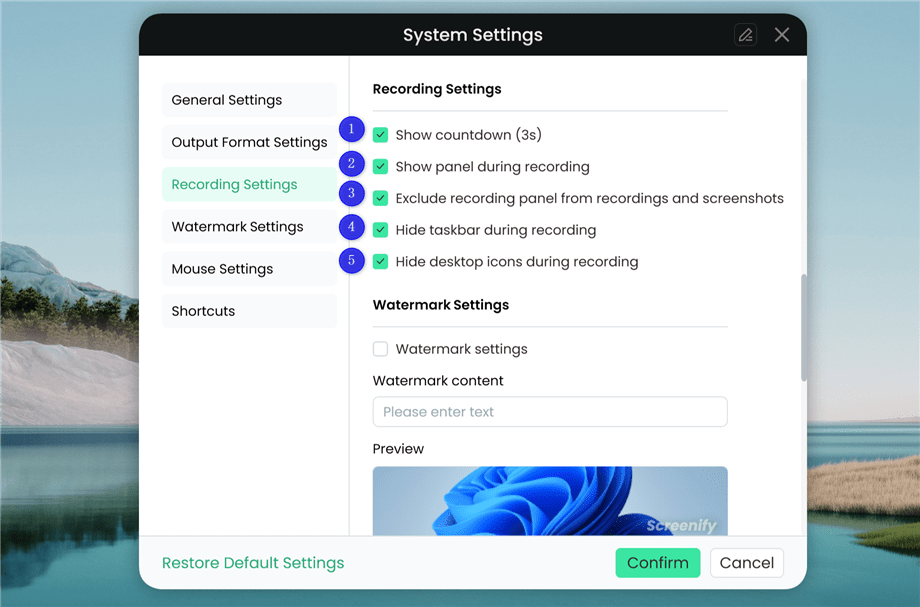 Recording Settings