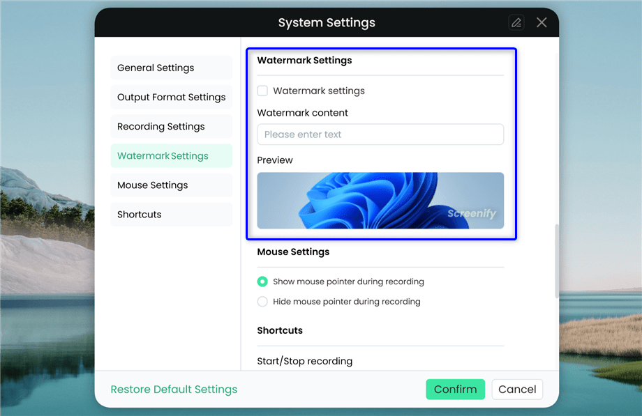 Watermark Settings