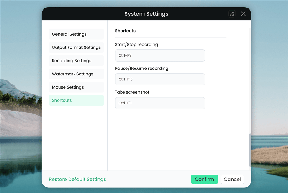 Shortcuts Settings