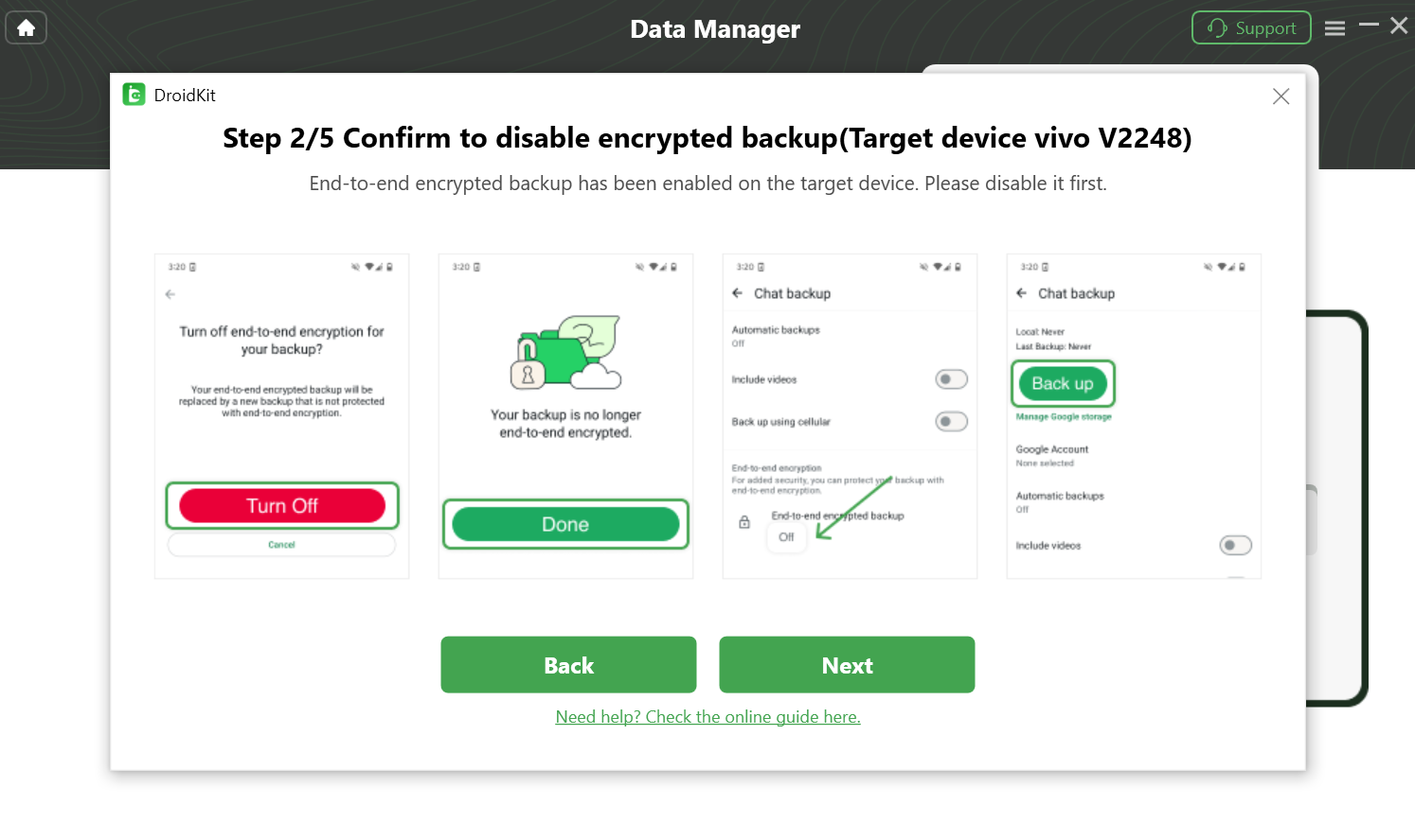 Continue to  Disable End-to-End Encrypted Backup