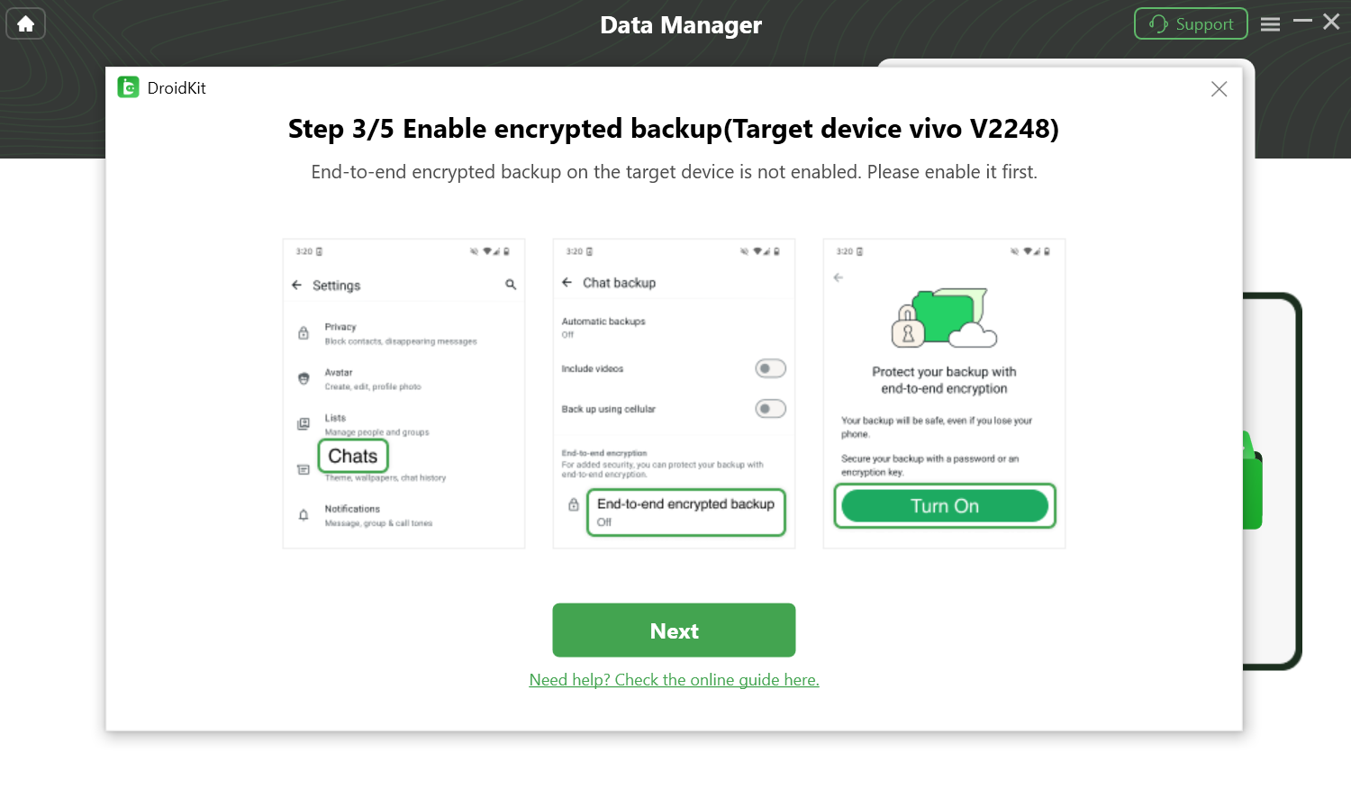 Enable End-to-end Encrypted Backup Manually