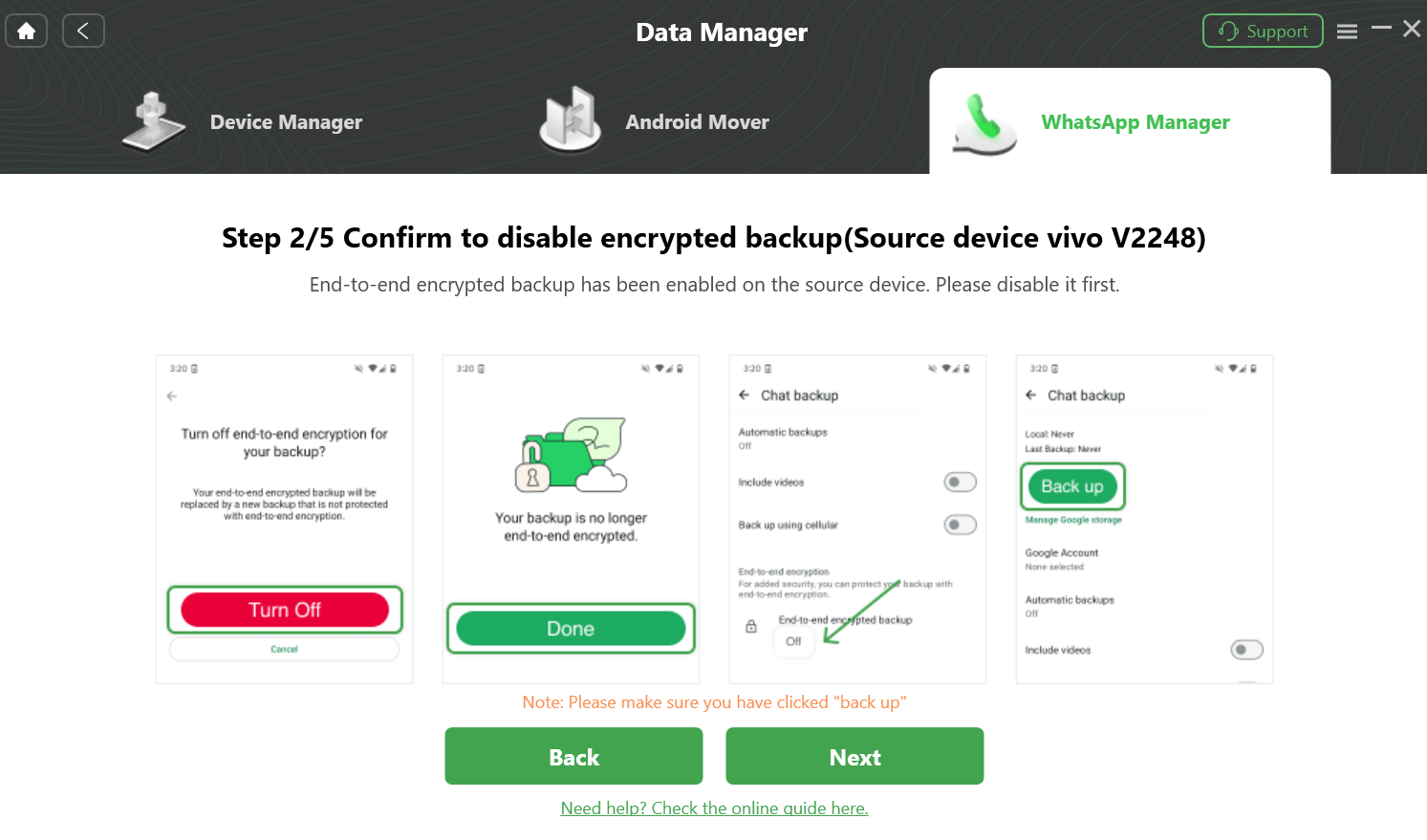 Continue to  Disable End-to-End Encrypted Backup