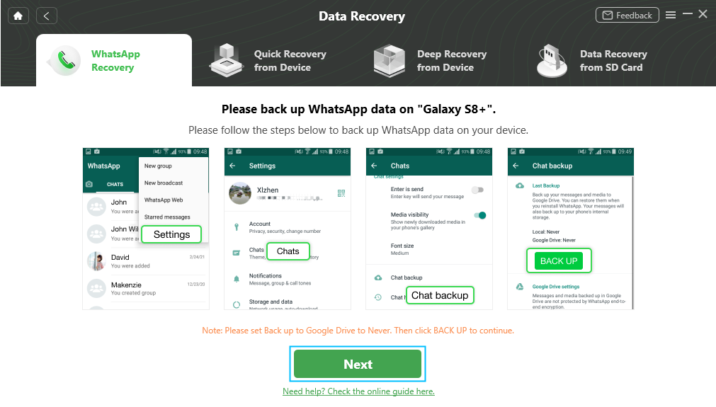 Back up WhatsApp Data