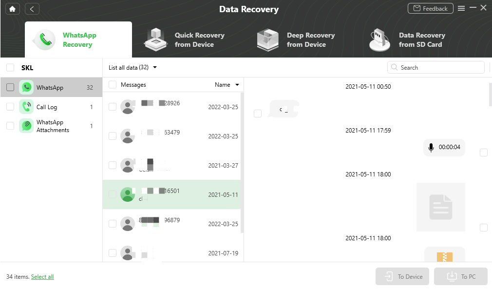 Preview the Deleted Data of WhatsApp