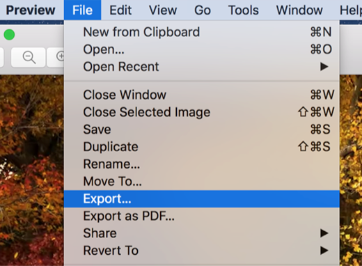 Export HEIC file from the Preview app on Mac