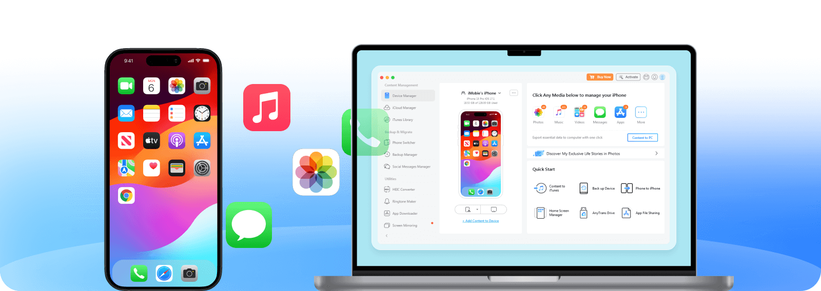 iMobie AnyTrans iPhone data transfer interface