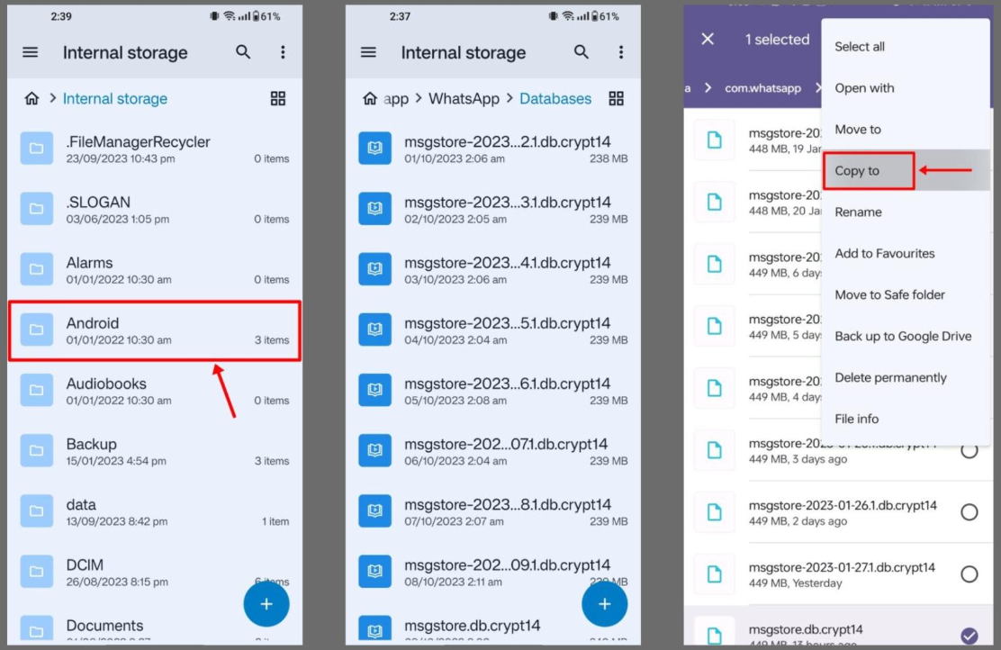 Check local WhatsApp database backup files on Android before recovery