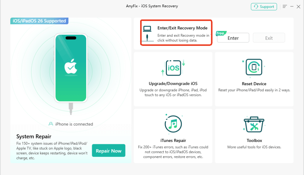 Choose Enter/Exit Recovery Mode
