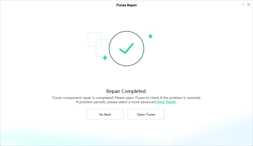 AnyFix iTunes Repair Completed