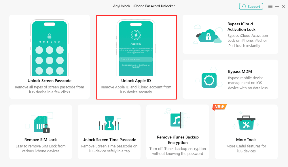 Click Unlock Apple ID from the Homepage