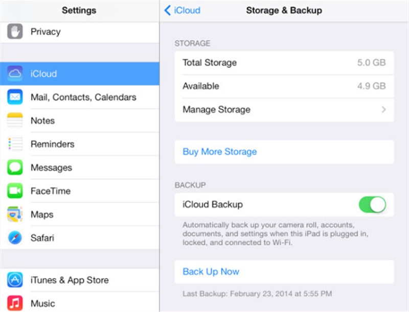 Enable iCloud Backup