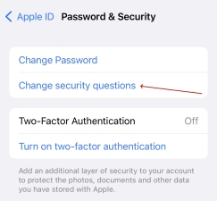Change Security Questions in Settings