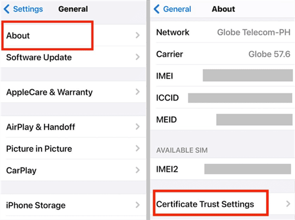 Check iPhone Certificate Settings