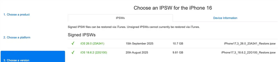 Choose the IPSW File