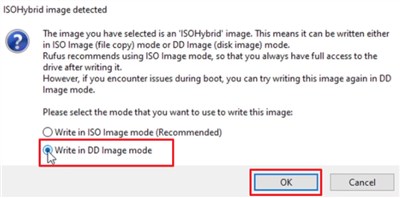 Choose Write in DD Image Mode