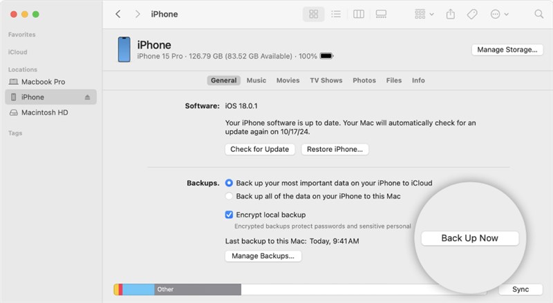 Click on Back Up Now
