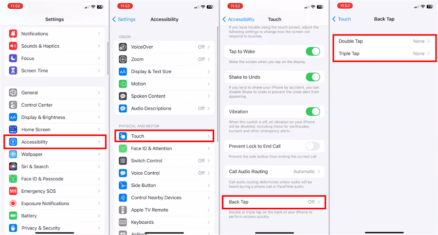 Confirm Back Tap Settings