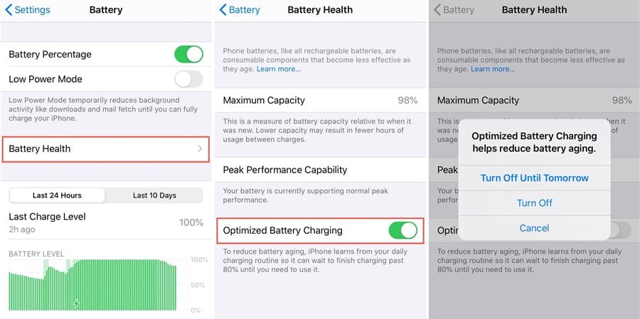 Disable Optimize Battery Charging on iPhone