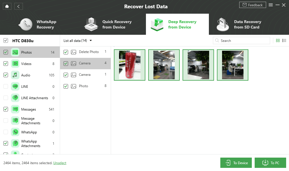 Select and Recover Data to Device or Computer