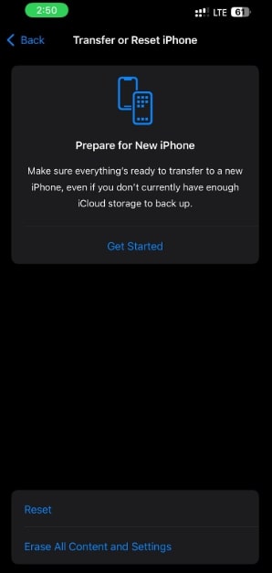 Erase All Content and Settings