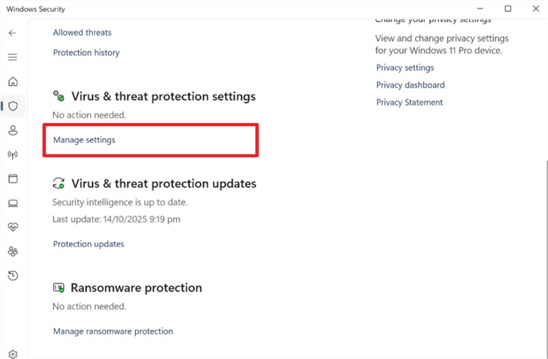 Press Manage Settings