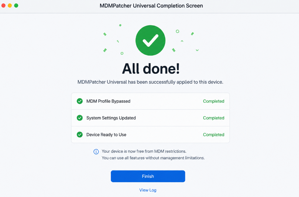MDMPatcher Universal Completion Screen