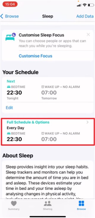 Tap Full Schedule & Options
