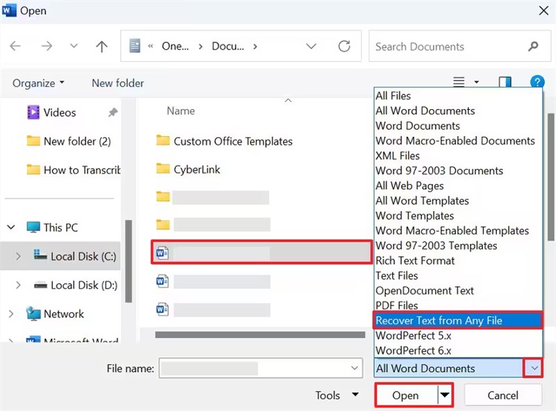 Choose Recover Text From Any File