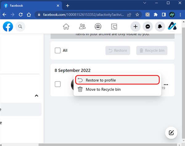 choose Restore to Profile