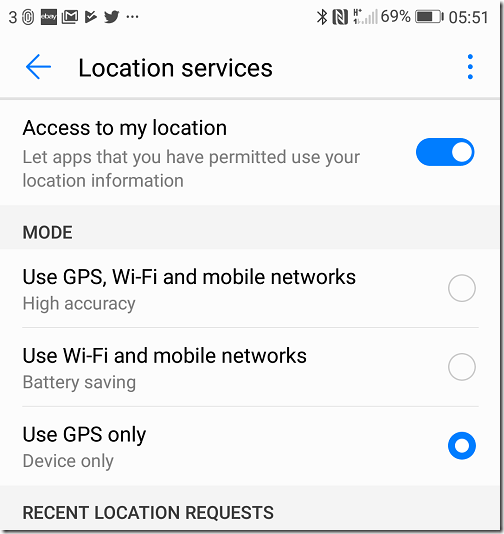 Set Location to 'GPS only'