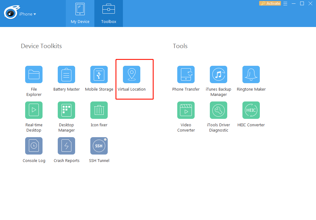 Click the ‘Virtual Location’ 